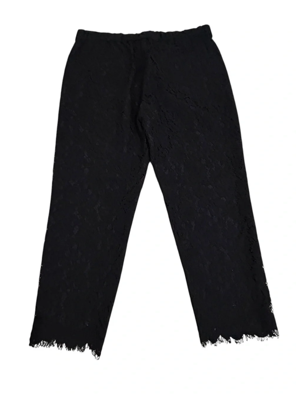 J. Crew Black lined pull on lace cropped straight leg pants elastic waist sz 10